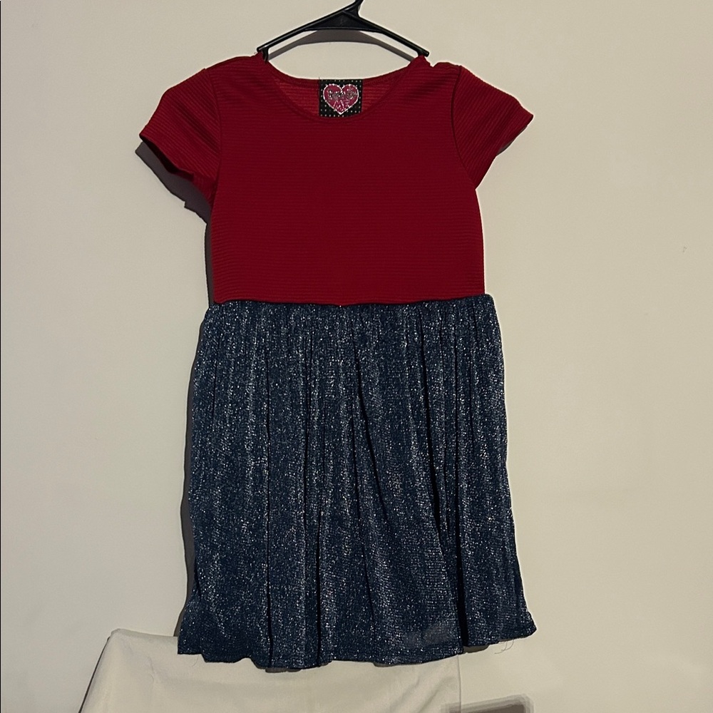 Forever Me Stylish Red and Sparkling Blue Kids Dress